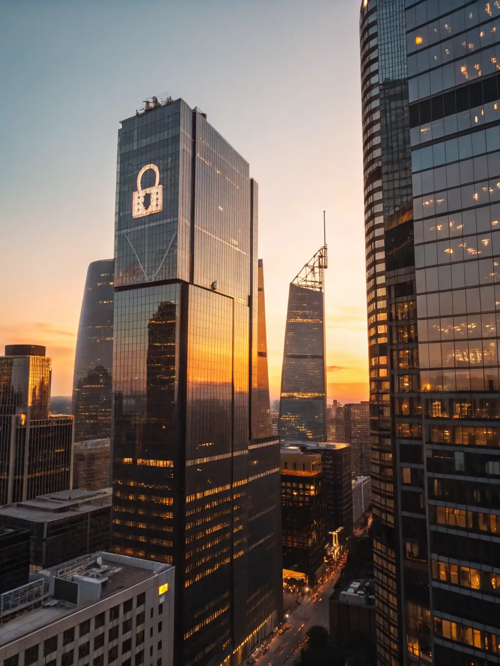 An image of a modern office building with a dynamic skyline in the background, representing the growth and success that Simple Commercial Finance helps its clients achieve.